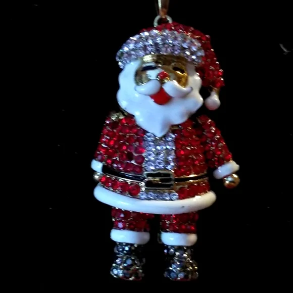 Red and White Crystal Santa Pendant Necklace with Movable Arms - Picture 1 of 5